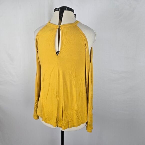Forever 21 Blouse Women's 0X Yellow Long Sleeve Cold Shoulder Key Hole Back - Picture 15 of 16